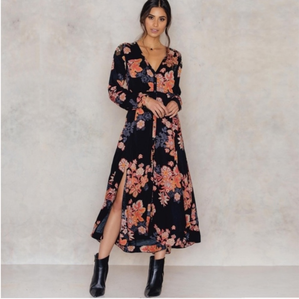 Free People Long Sleeve Button Front Floral Miranda Dress Size 4